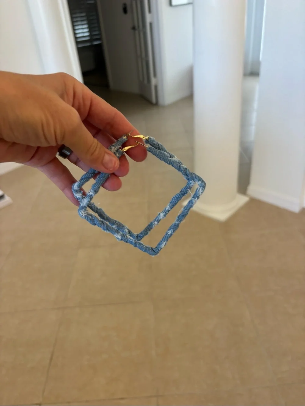 Handmade Light Blue Braided Square Earrings - Unbranded